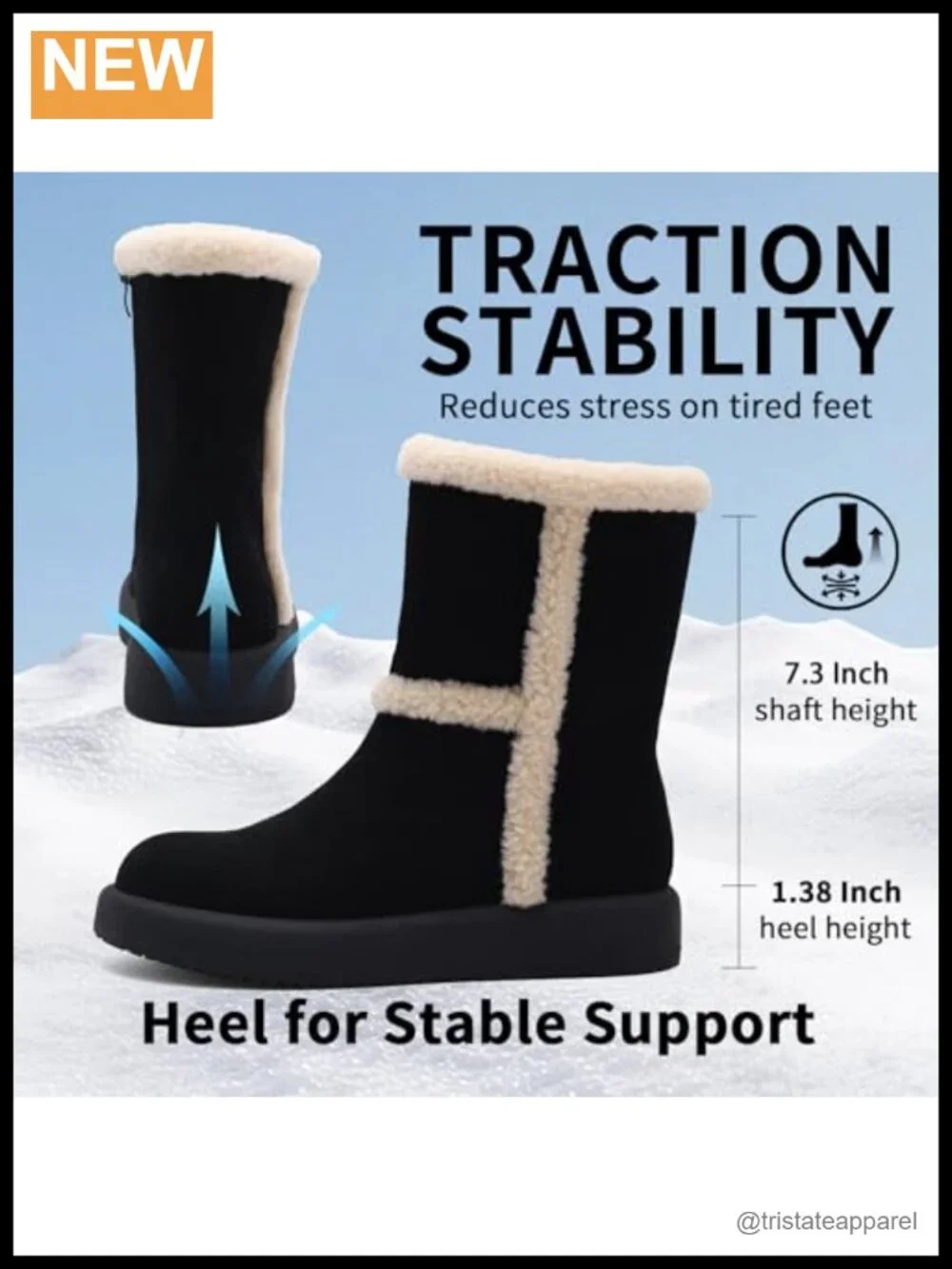 Women's Mid-Calf Snow Boots Fur Lined Pull-On Suede Water Repellent Winter Shoes